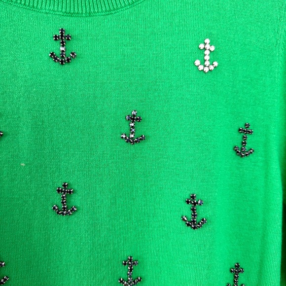 Talbots Kelly Green Anchor Embellished Long Sleeve Sweater Women's XLP - Picture 4 of 11